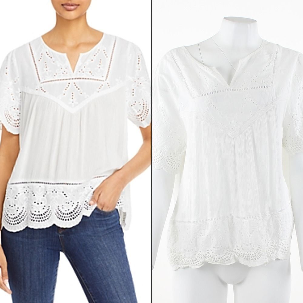 Single Thread Eyelet Short Sleeve Top